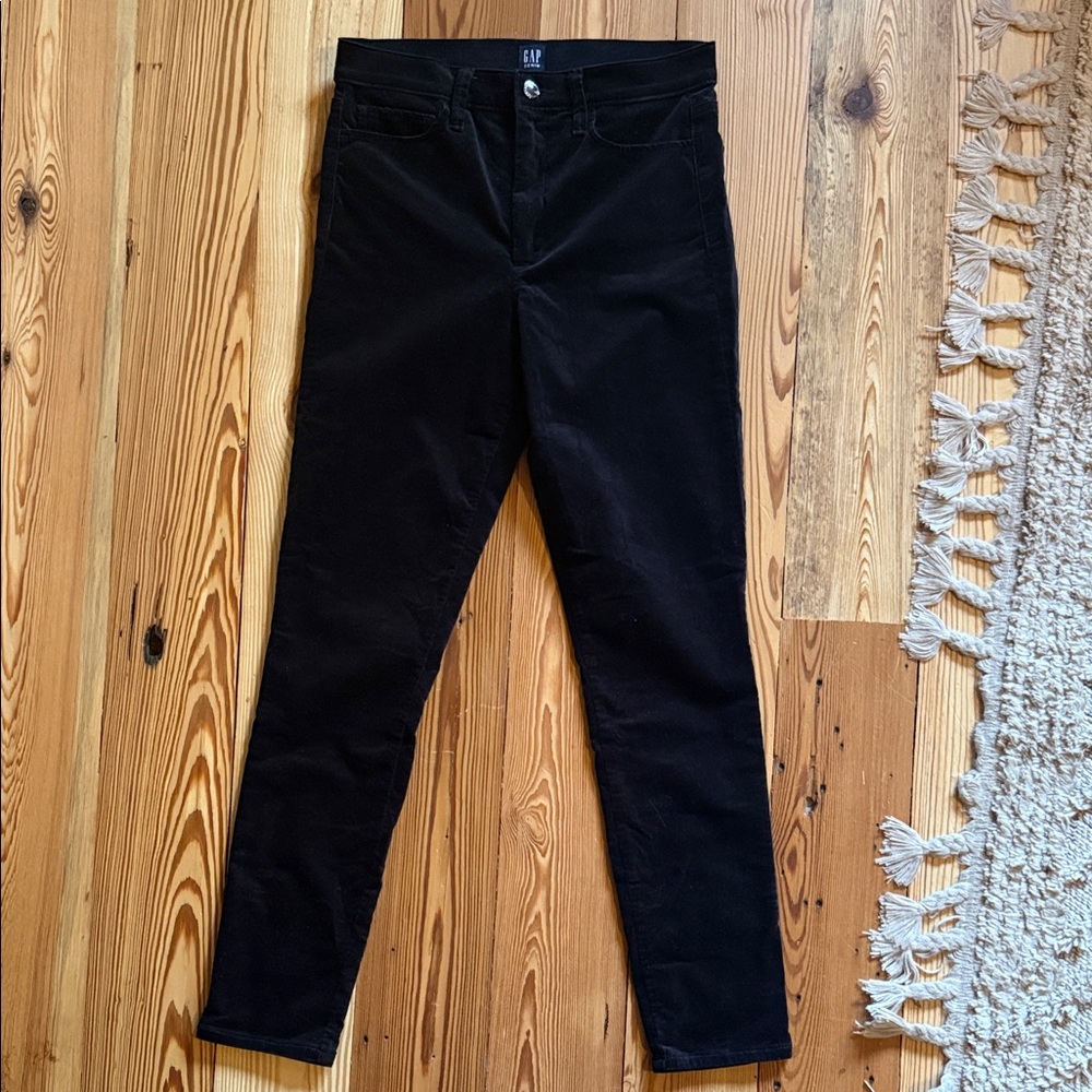 Gap black velvet velour true skinny pants 28